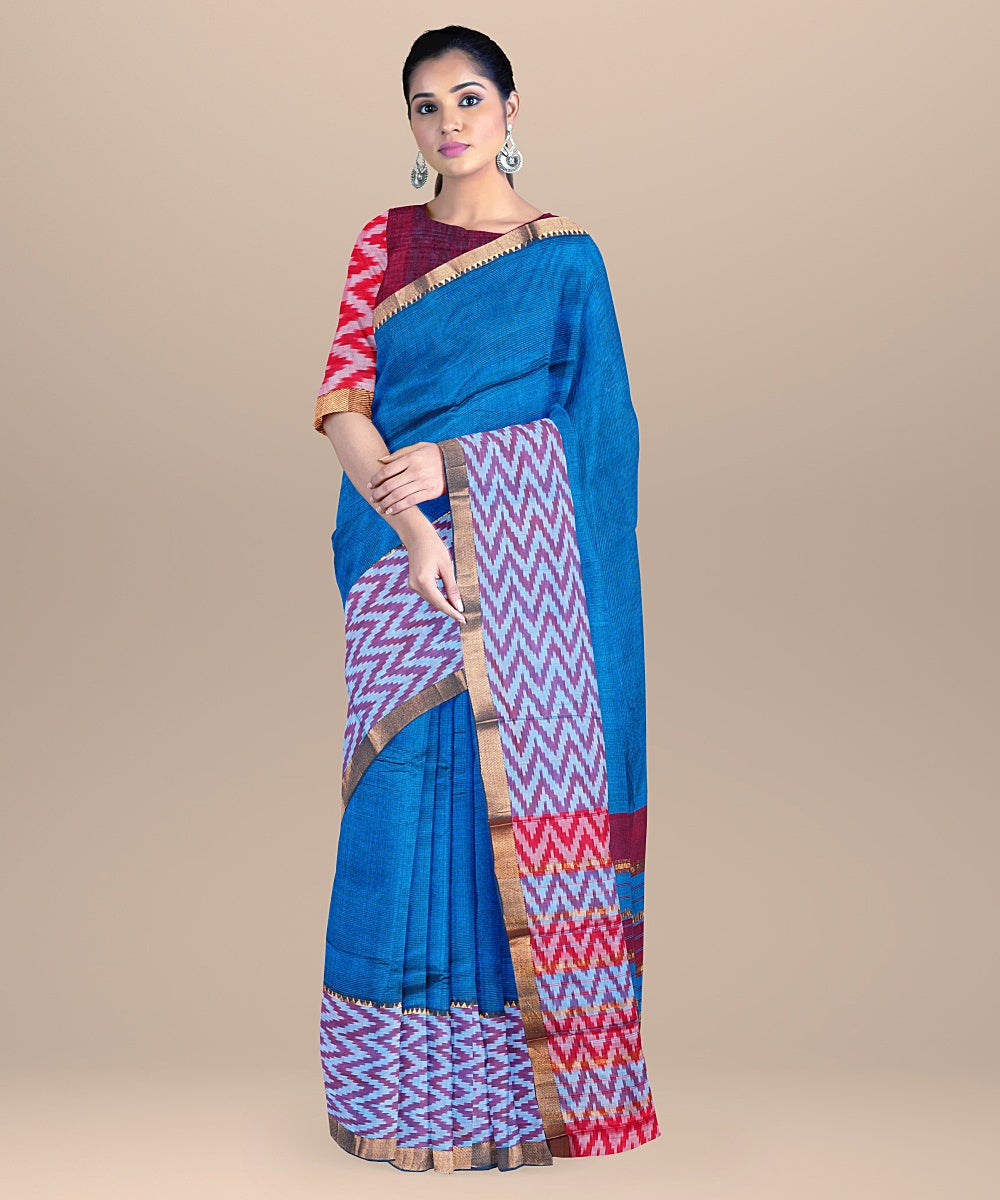 Cyan blue handwoven mangalagiri cotton silk saree