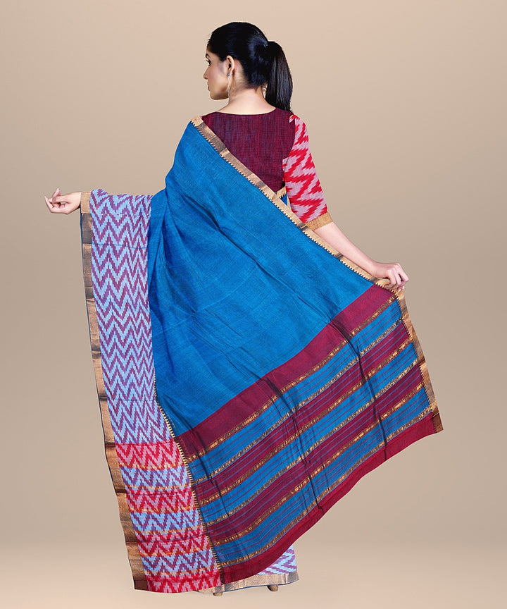 Cyan blue handwoven mangalagiri cotton silk saree