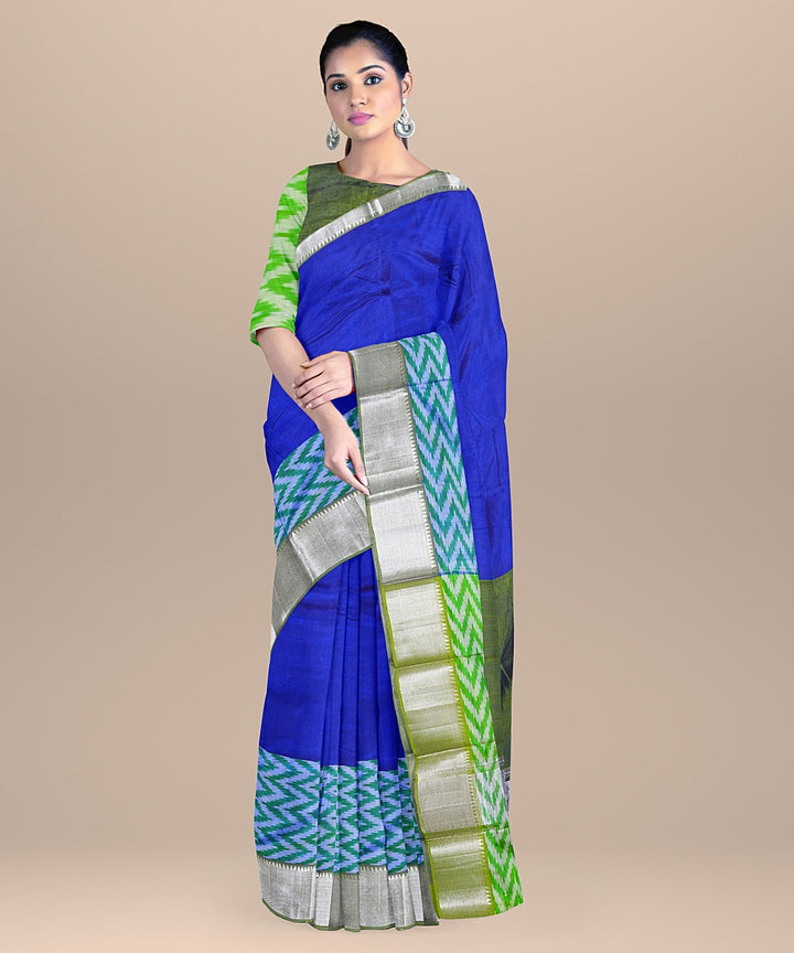 Navy blue handwoven mangalagiri cotton silk saree