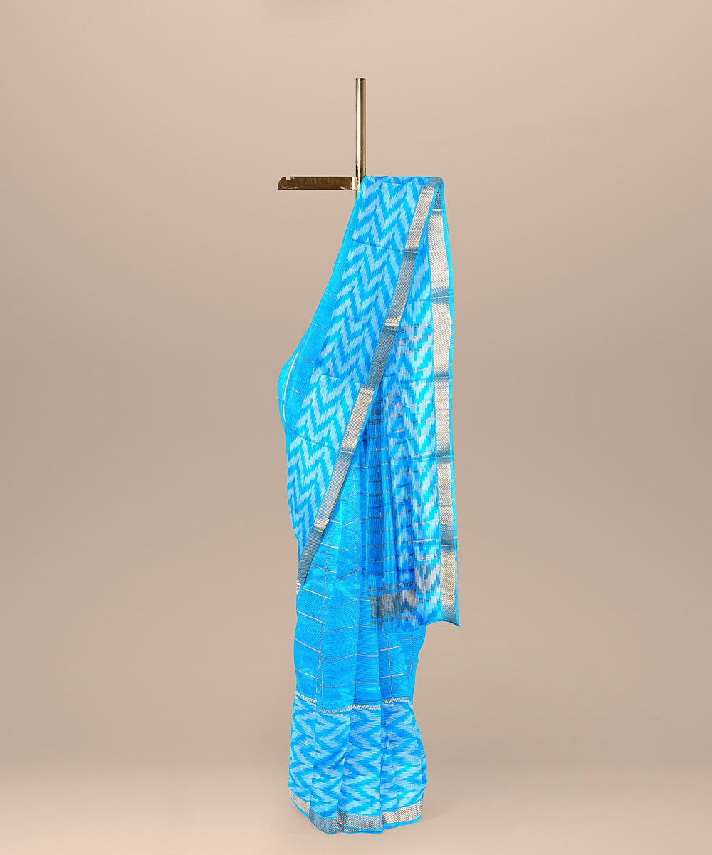 Sky blue handloom cotton silk mangalagiri saree