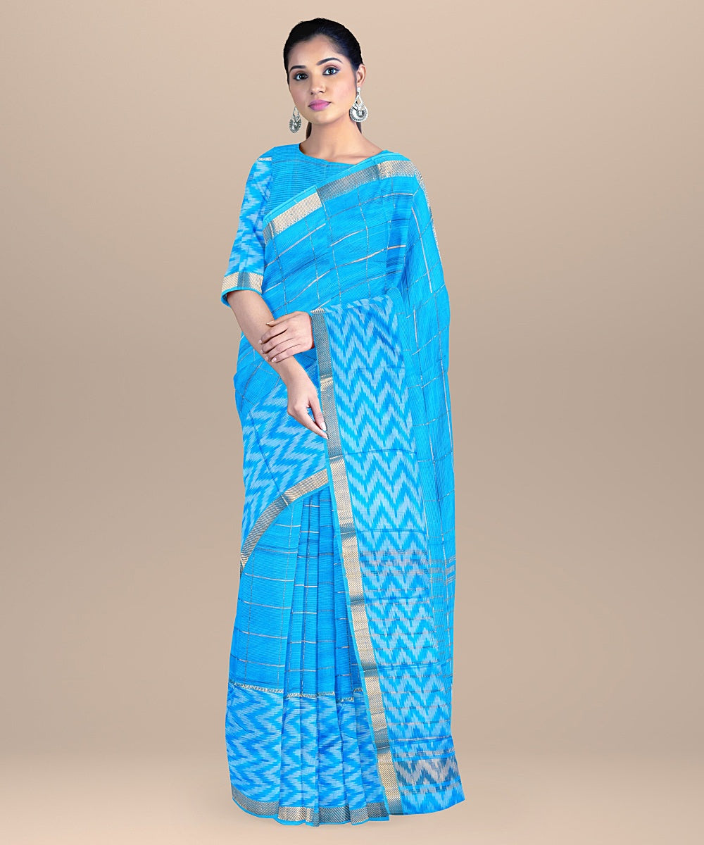 Sky blue handloom cotton silk mangalagiri saree