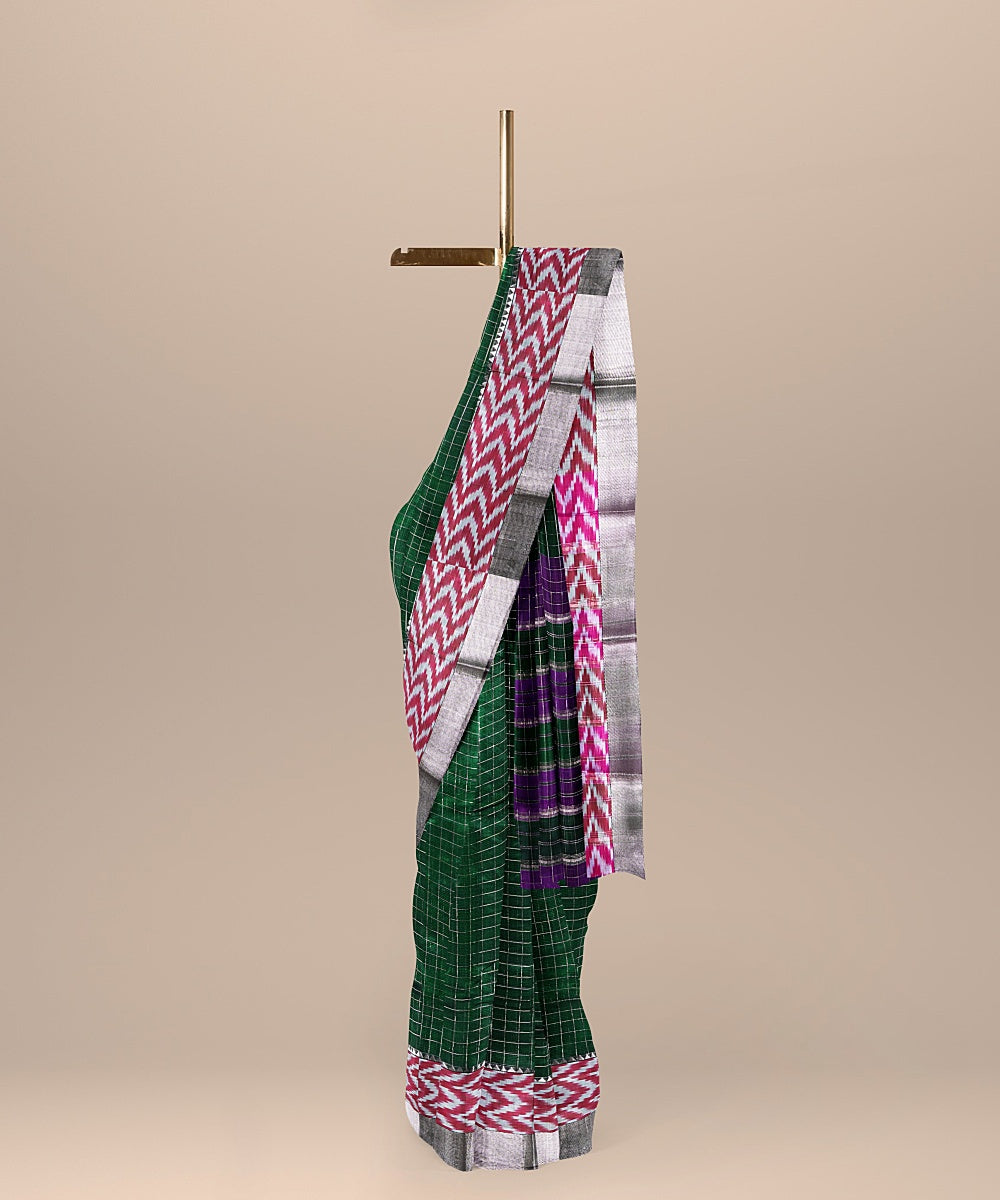 Dark green handwoven mangalagiri cotton silk saree