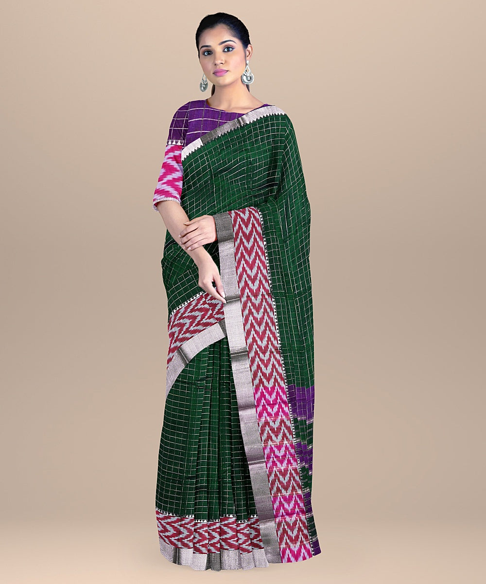 Dark green handwoven mangalagiri cotton silk saree