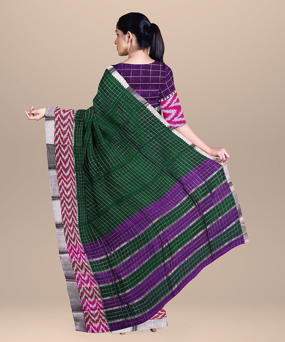 Dark green handwoven mangalagiri cotton silk saree