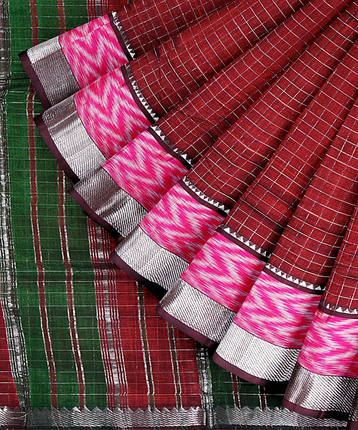 Maroon pink handwoven mangalagiri cotton silk saree