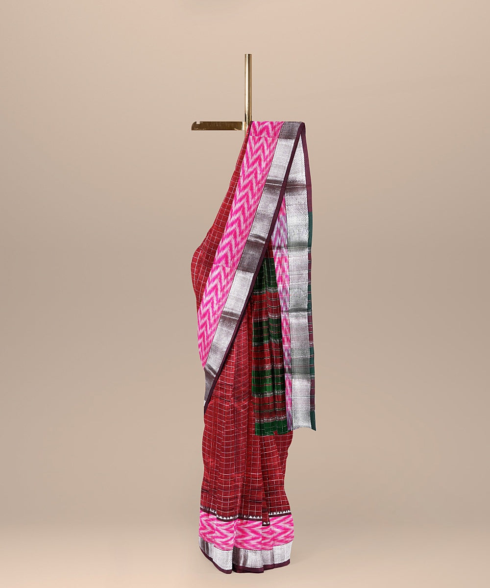 Maroon pink handwoven mangalagiri cotton silk saree