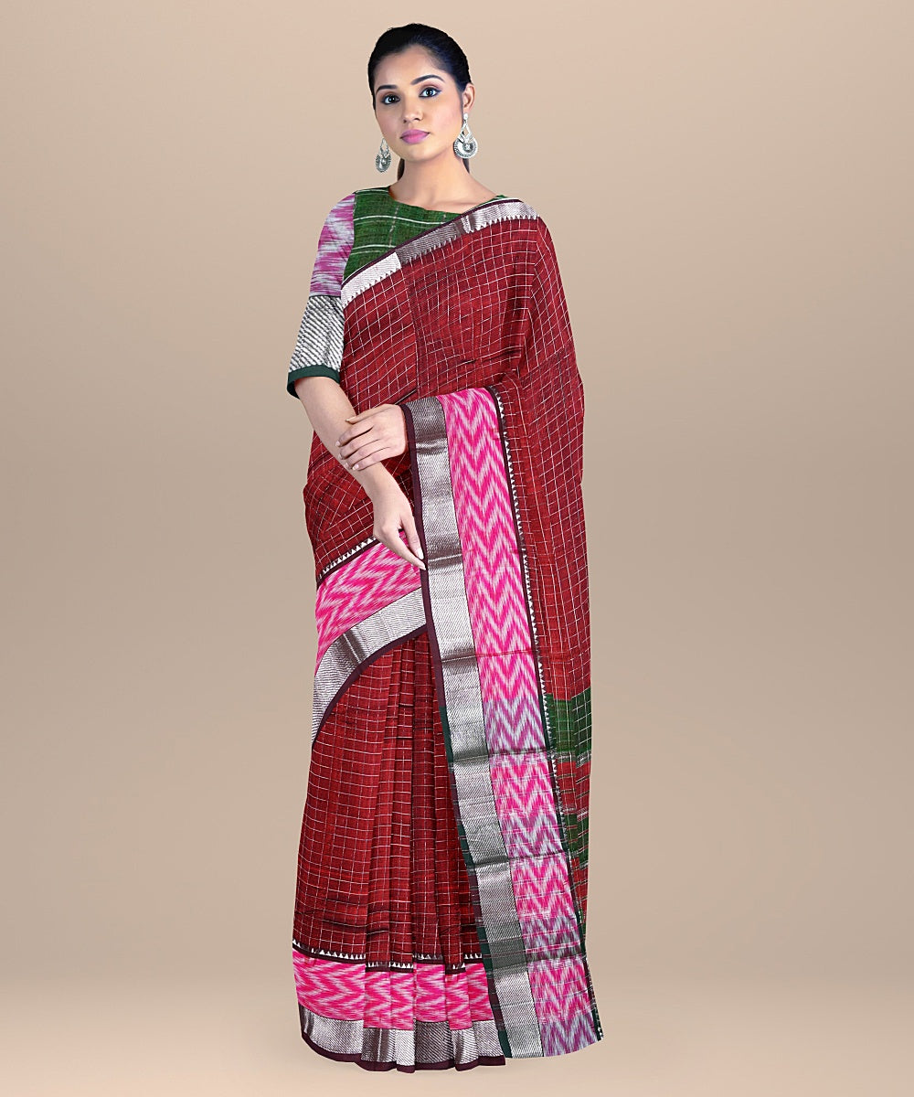 Maroon pink handwoven mangalagiri cotton silk saree