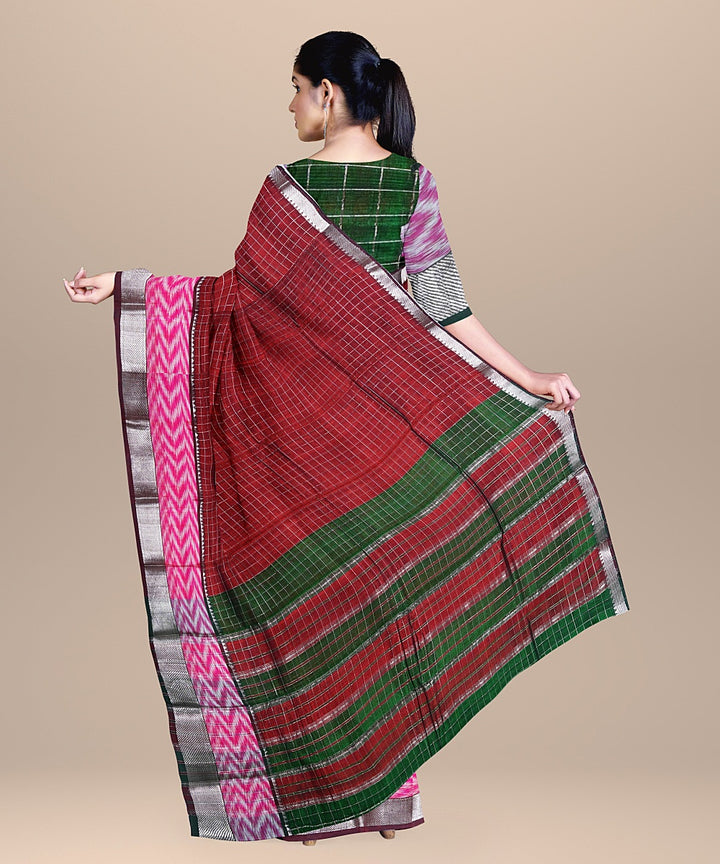 Maroon pink handwoven mangalagiri cotton silk saree