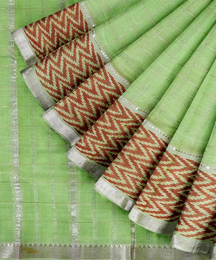 Pista green handwoven mangalagiri cotton silk saree