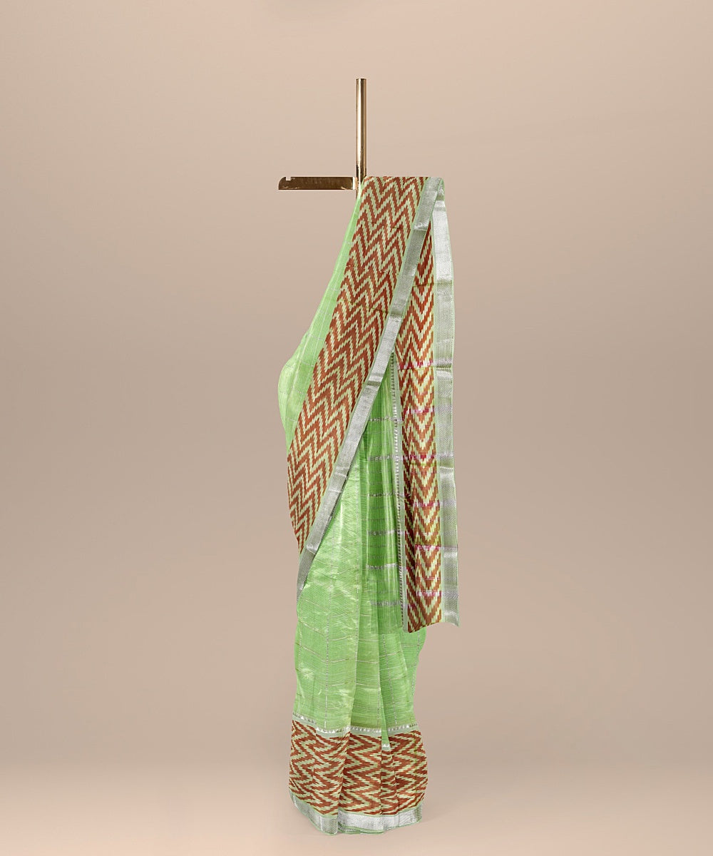 Pista green handwoven mangalagiri cotton silk saree