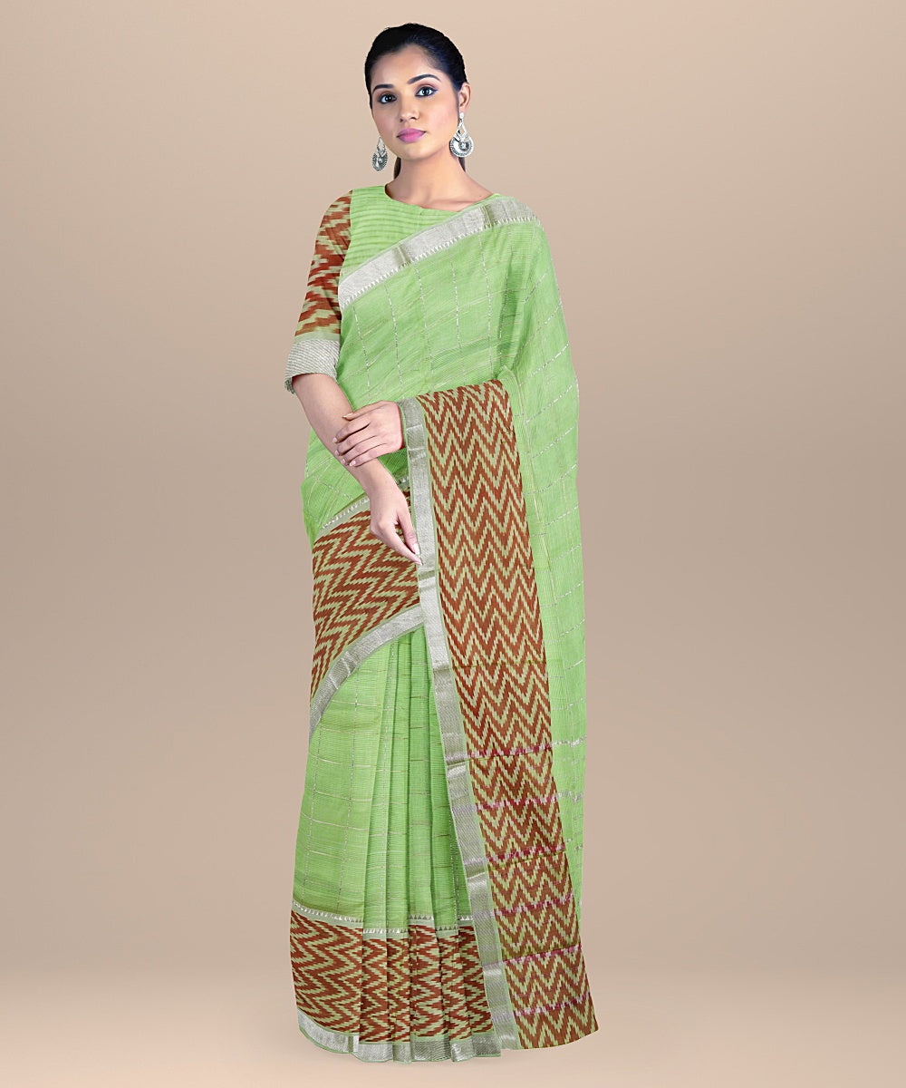 Pista green handwoven mangalagiri cotton silk saree