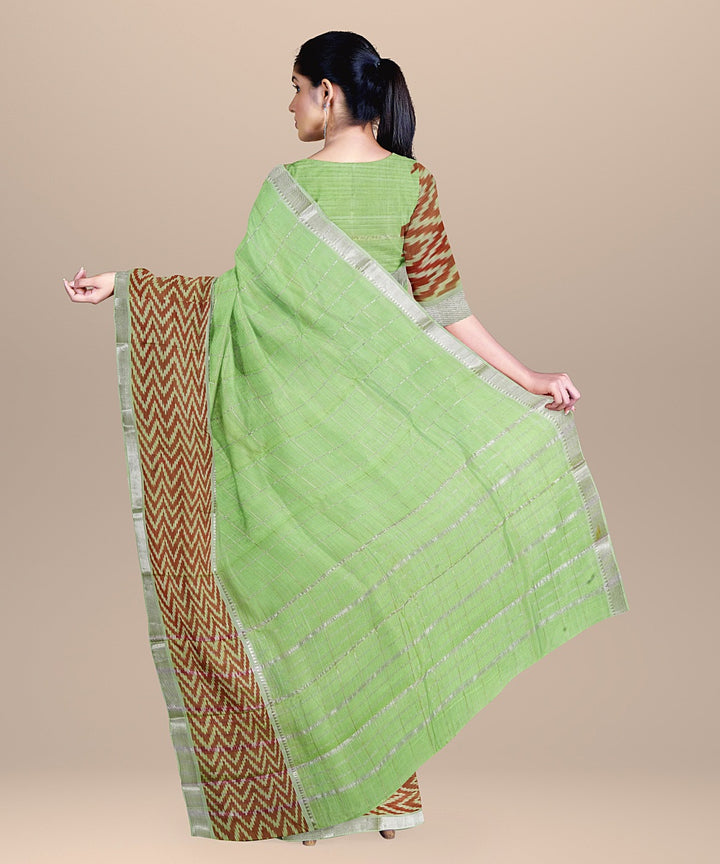 Pista green handwoven mangalagiri cotton silk saree