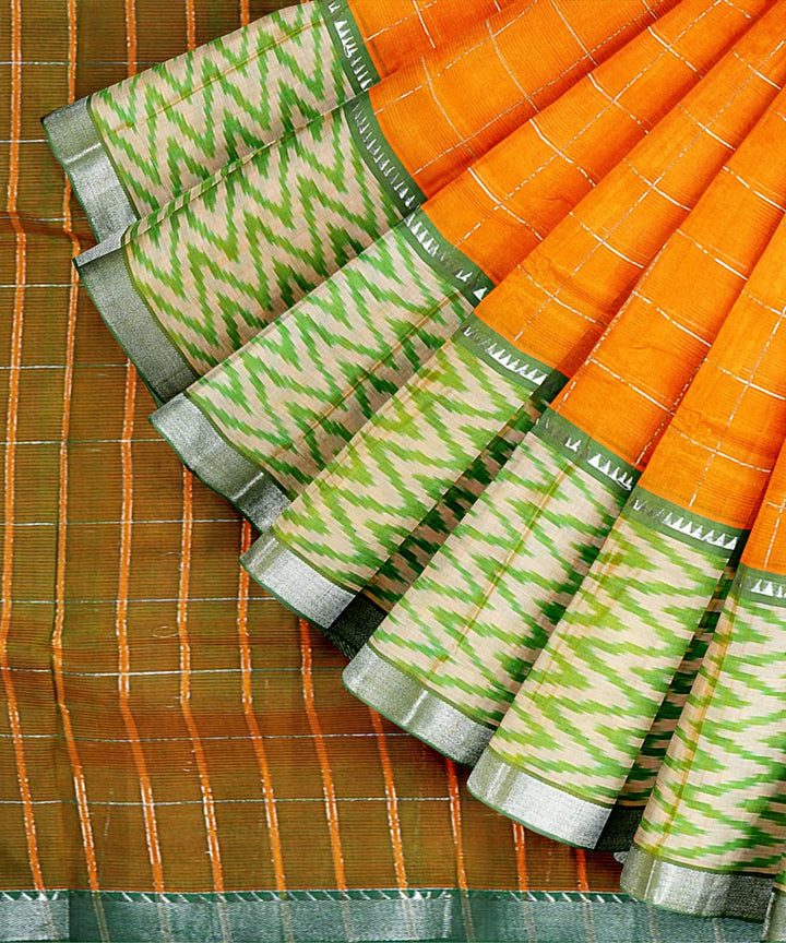 Orange handwoven mangalagiri cotton silk saree