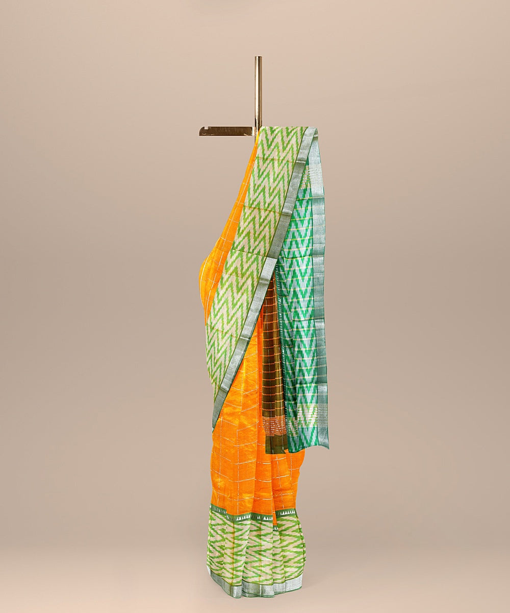 Orange handwoven mangalagiri cotton silk saree