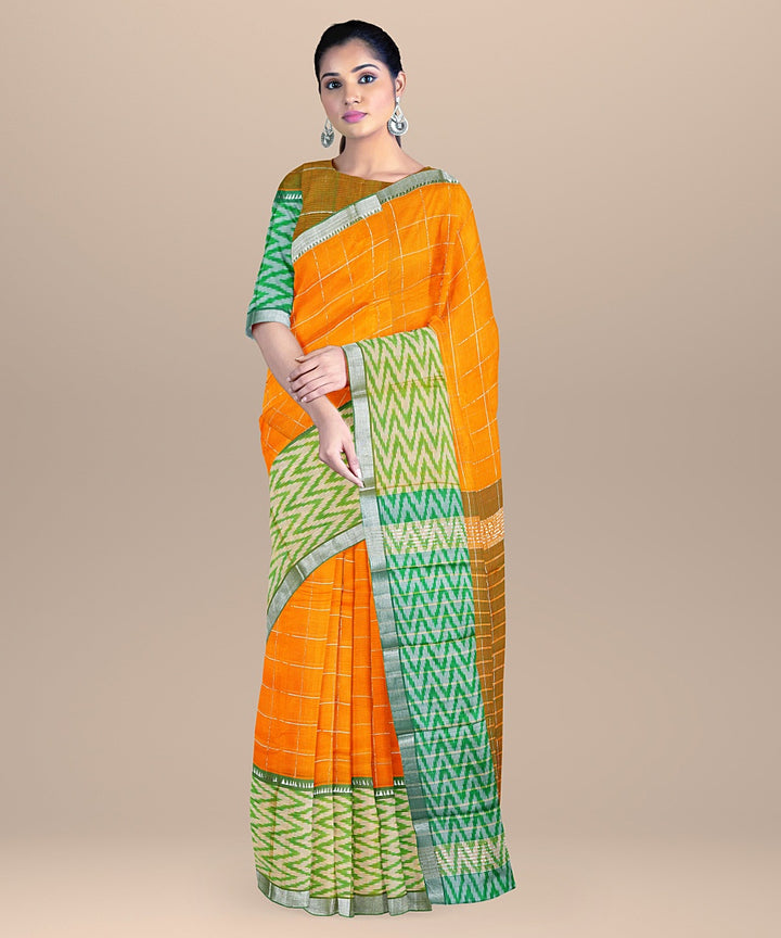 Orange handwoven mangalagiri cotton silk saree