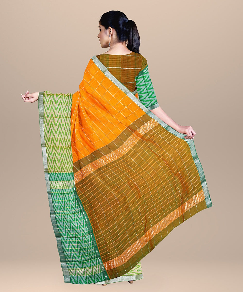 Orange handwoven mangalagiri cotton silk saree