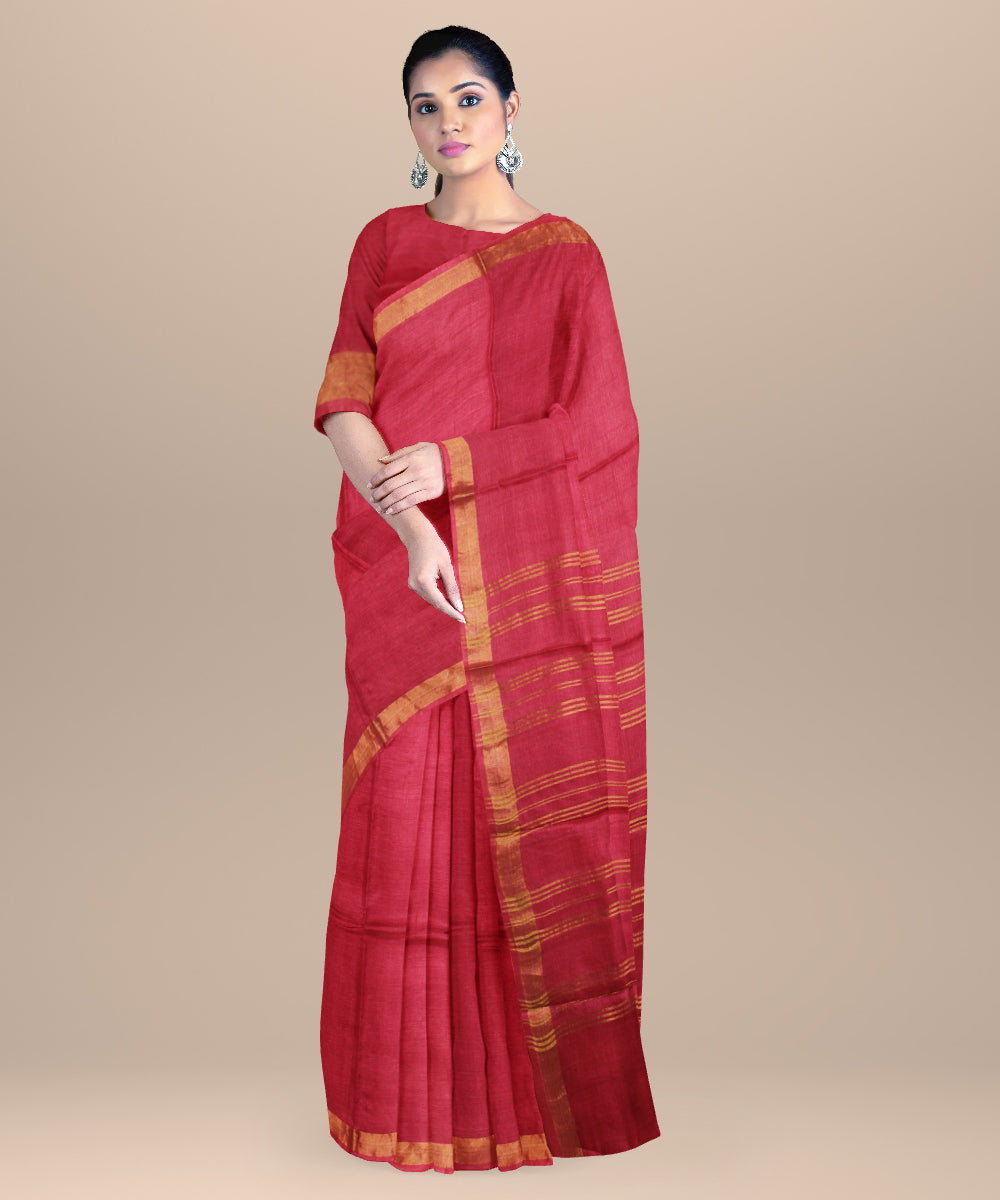 Pink chhattisgarh tussar silk handloom saree