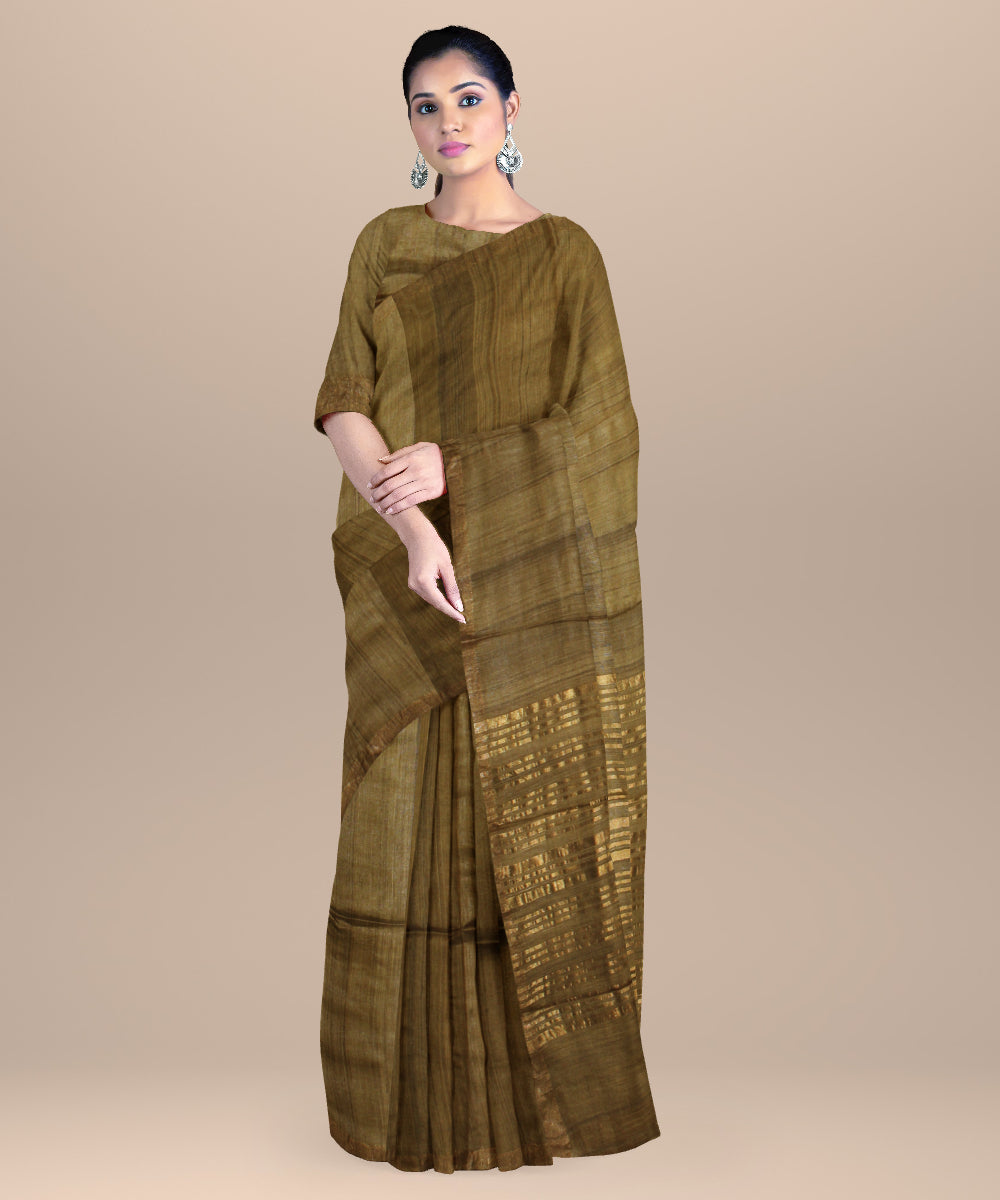 Mustard handloom chhattisgarh tussar silk saree