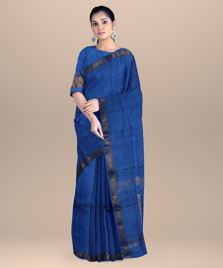 Bright blue chhattisgarh handloom tussar silk saree