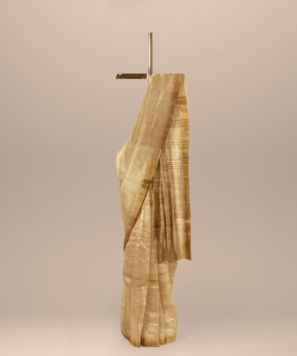 Beige golden chhattisgarh handloom tussar silk saree