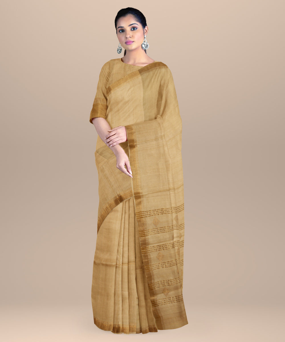 Beige golden chhattisgarh handloom tussar silk saree