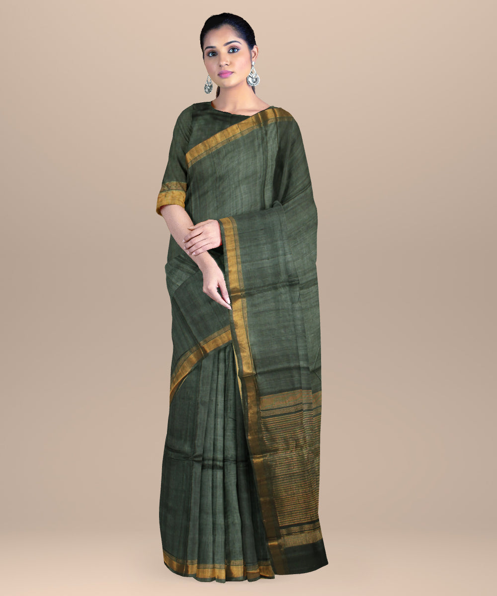 Dark green golden chhattisgarh handloom tussar silk saree