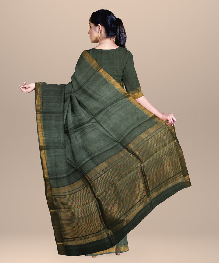 Dark green golden chhattisgarh handloom tussar silk saree