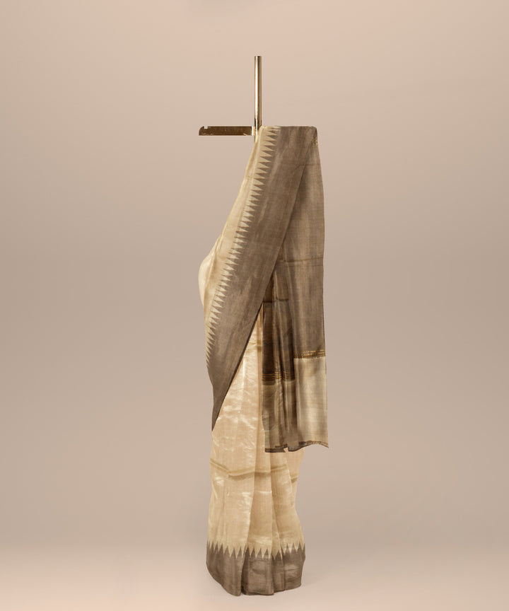 Off white grey chhattisgarh handloom tussar silk saree