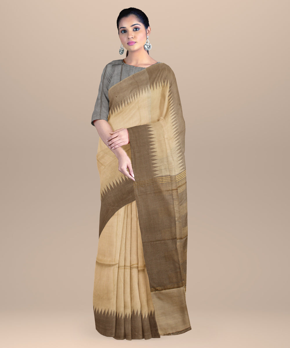 Off white grey chhattisgarh handloom tussar silk saree