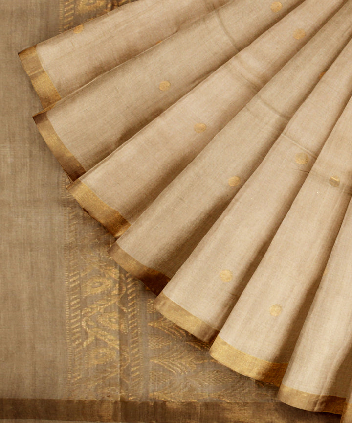 Off white golden handloom chhattisgarh tussar silk saree