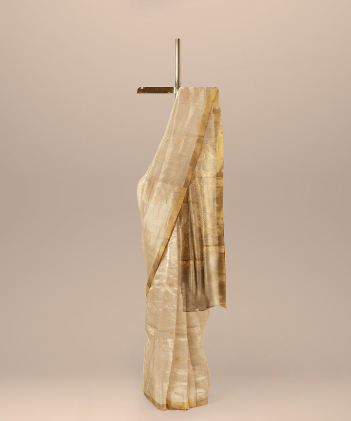 Off white golden handloom chhattisgarh tussar silk saree