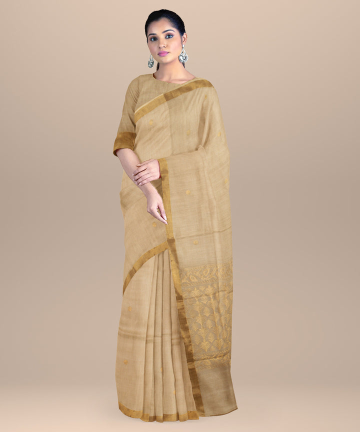 Off white golden handloom chhattisgarh tussar silk saree