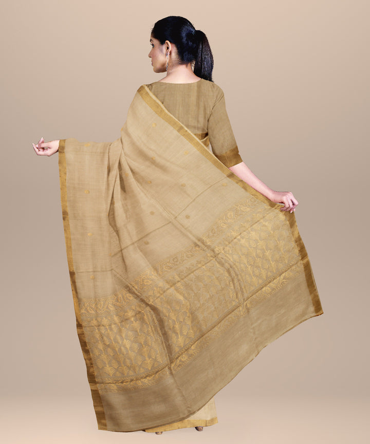 Off white golden handloom chhattisgarh tussar silk saree