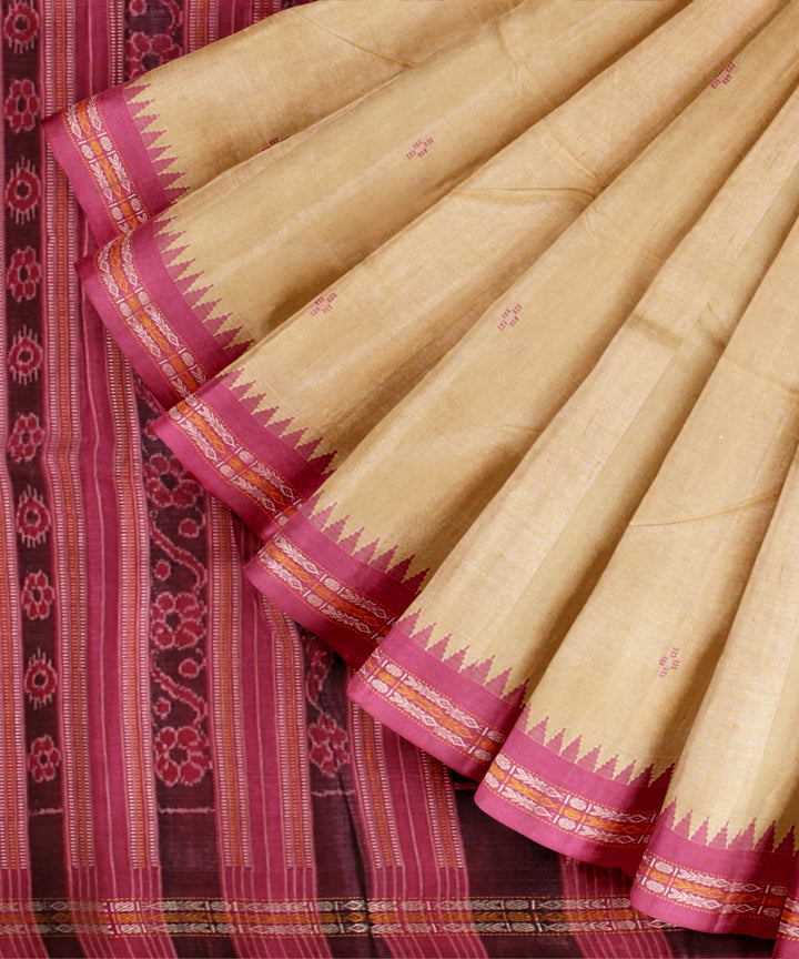 Beige magenta chhattisgarh handloom tussar silk saree