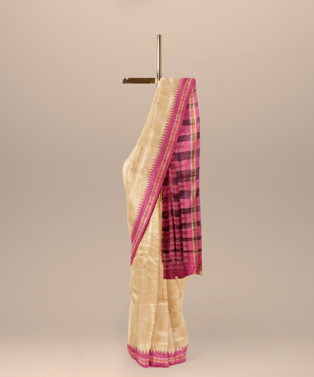 Beige magenta chhattisgarh handloom tussar silk saree