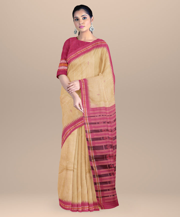 Beige magenta chhattisgarh handloom tussar silk saree