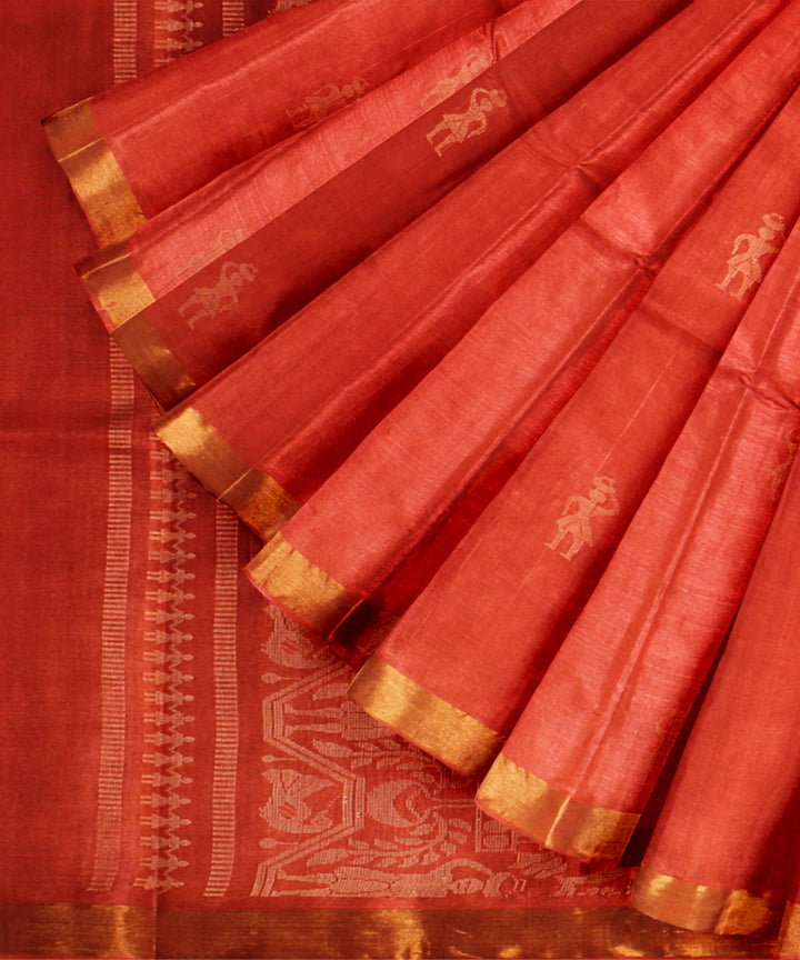 Orange golden chhattisgarh handloom tussar silk saree