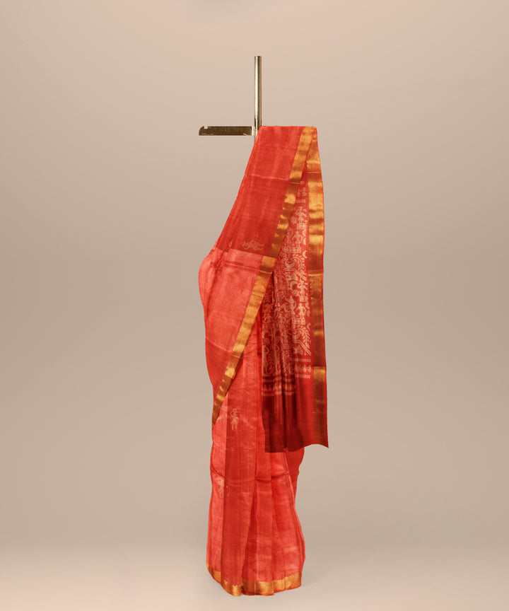 Orange golden chhattisgarh handloom tussar silk saree