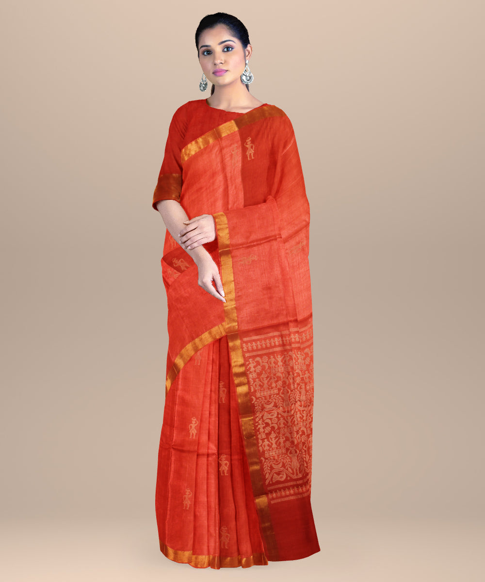 Orange golden chhattisgarh handloom tussar silk saree