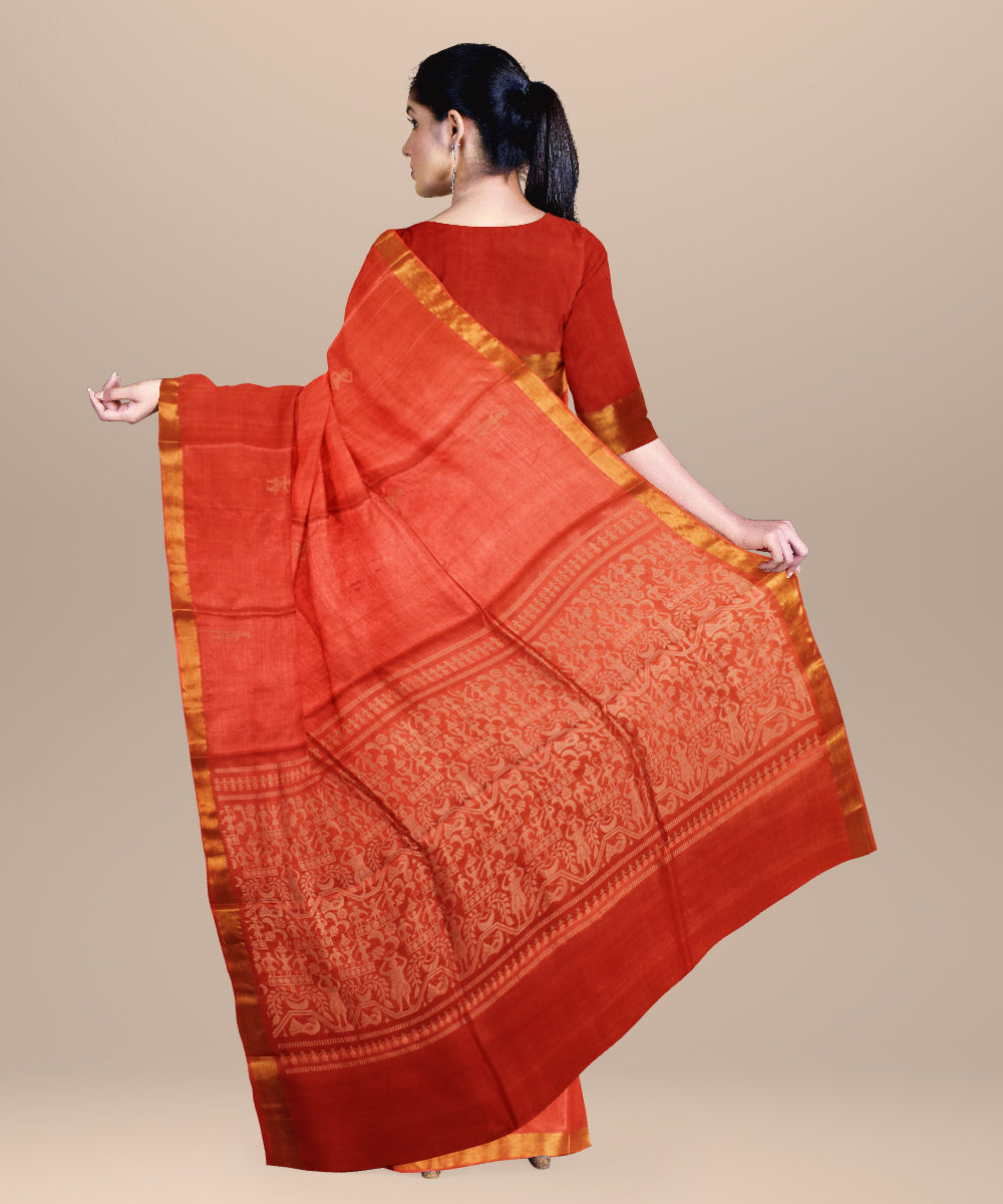 Orange golden chhattisgarh handloom tussar silk saree