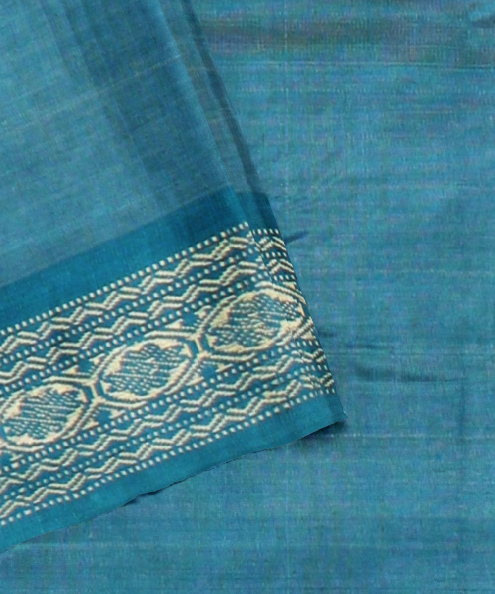 Beige cyan blue chhattisgarh handloom tussar silk saree