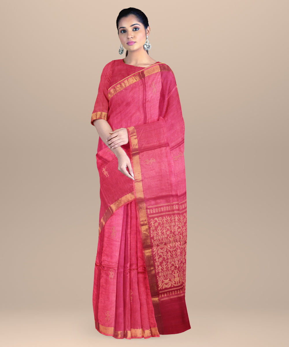 Pink beige chhattisgarh handloom tussar silk saree