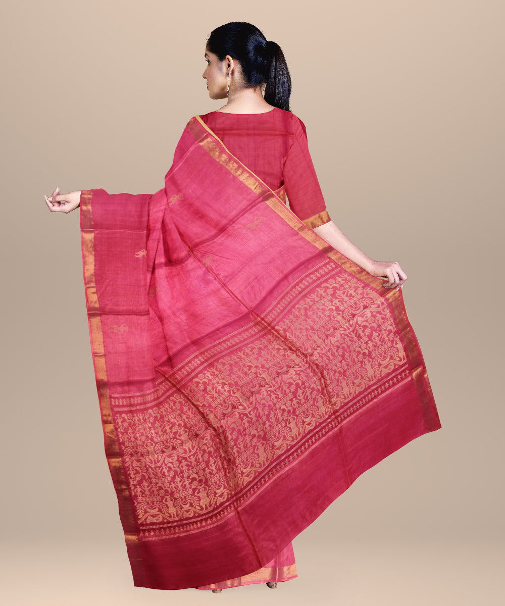 Pink beige chhattisgarh handloom tussar silk saree