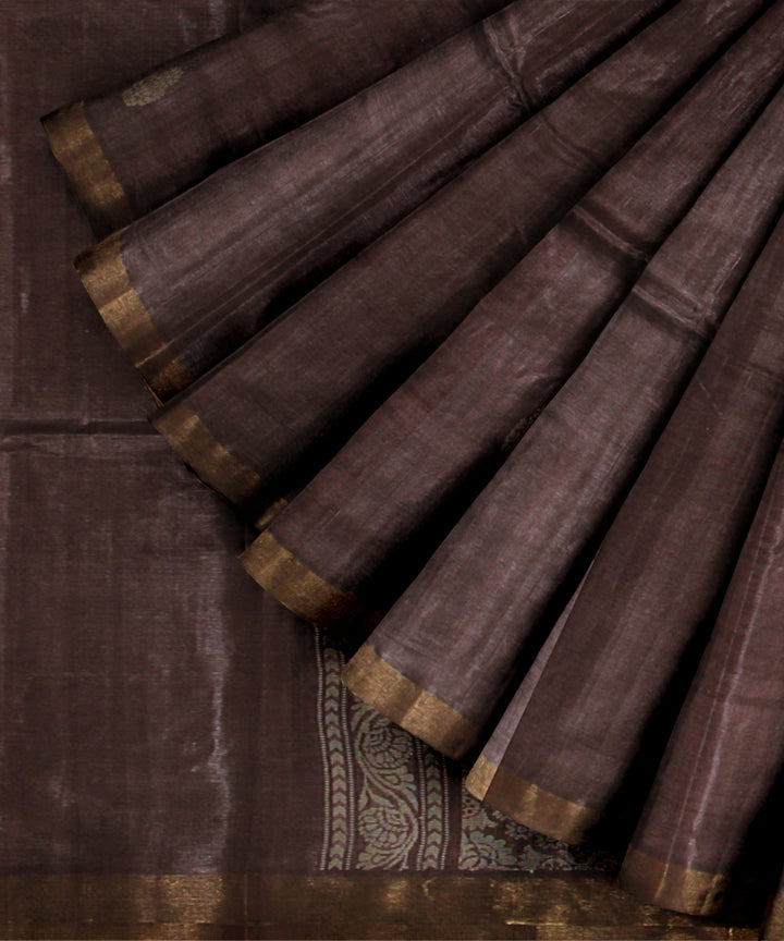 Chocolate brown chhattisgarh handloom tussar silk saree