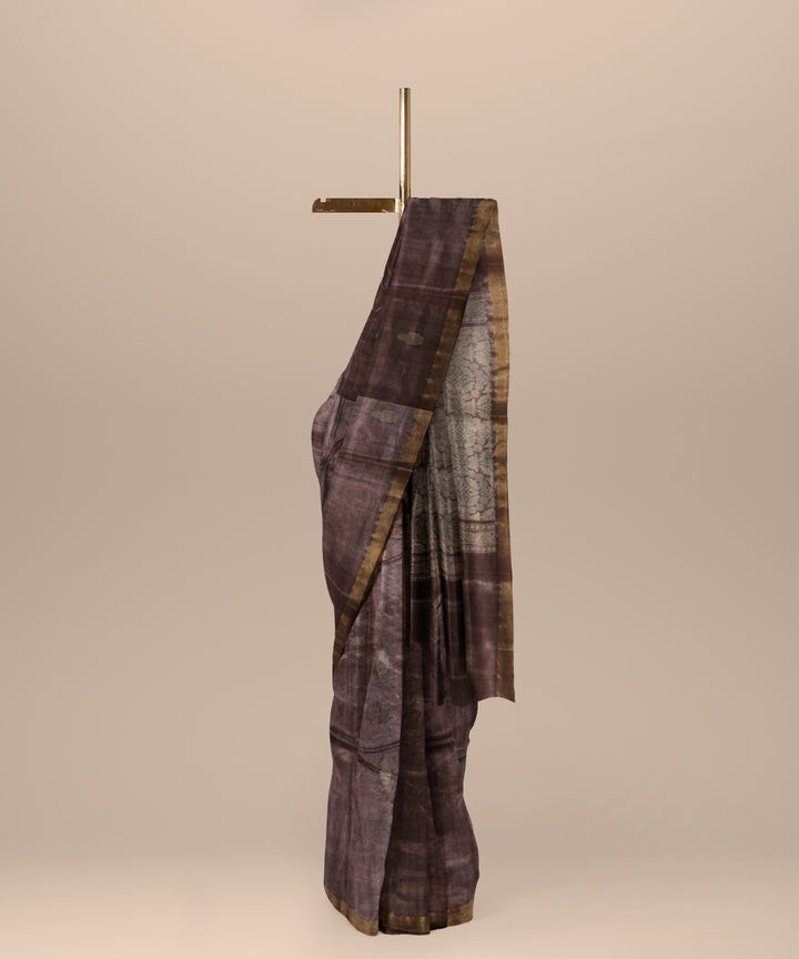 Chocolate brown chhattisgarh handloom tussar silk saree