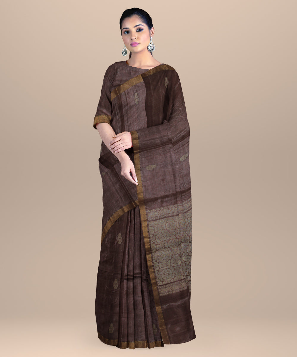 Chocolate brown chhattisgarh handloom tussar silk saree