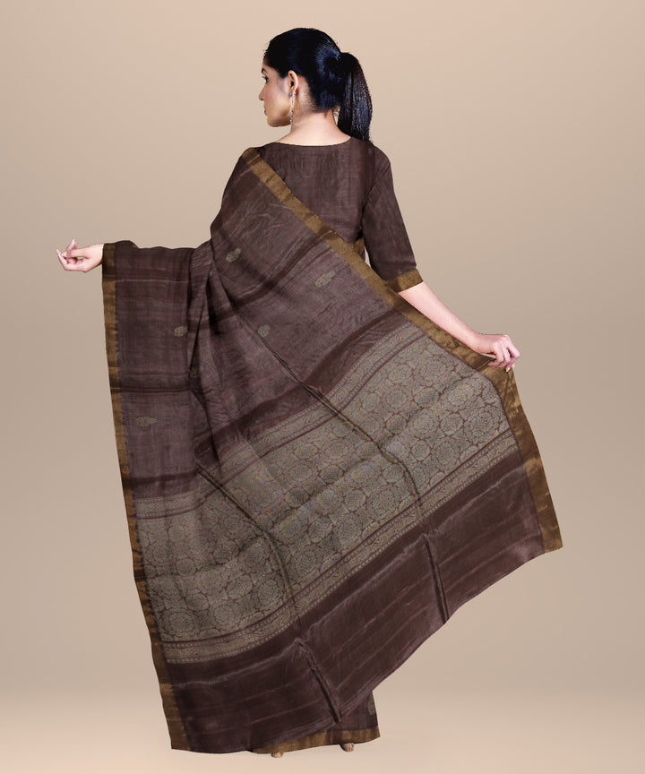 Chocolate brown chhattisgarh handloom tussar silk saree