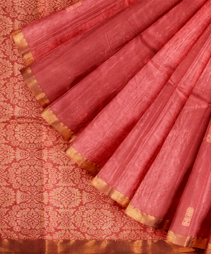 Red beige chhattisgarh handloom tussar silk saree