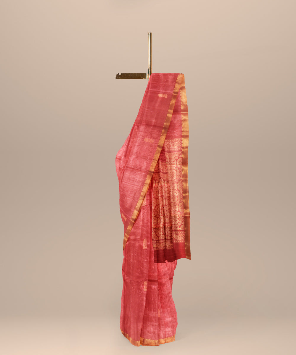 Red beige chhattisgarh handloom tussar silk saree