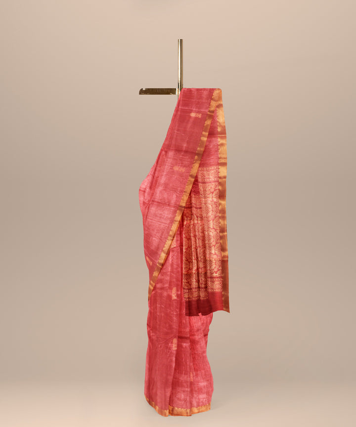 Red beige chhattisgarh handloom tussar silk saree